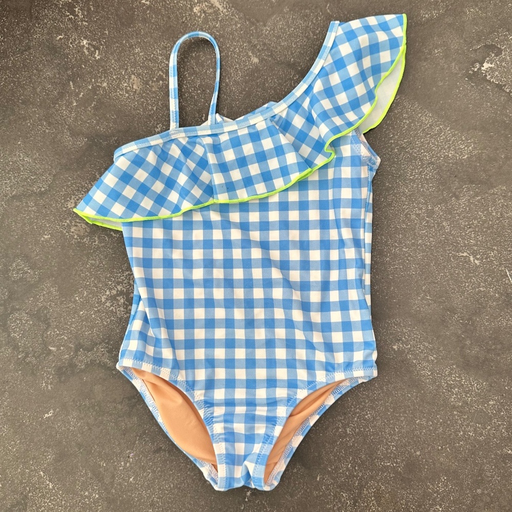 J. Crew Girls 3T One Shoulder Gingham Swimsuit